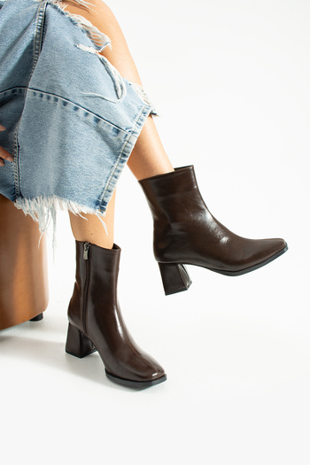 YM Pabuc Women's Boots Mid-Heeled Zippered Blunt Toe Stylish Daily Boots