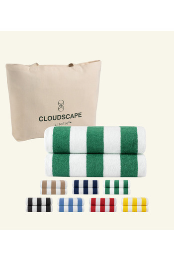 Cloud Scape Linen Cabana Stripe Beach Towel Set Pack of 2, Oversized Soft Cotton Towel, Perfect for Beach , 152x76 cm