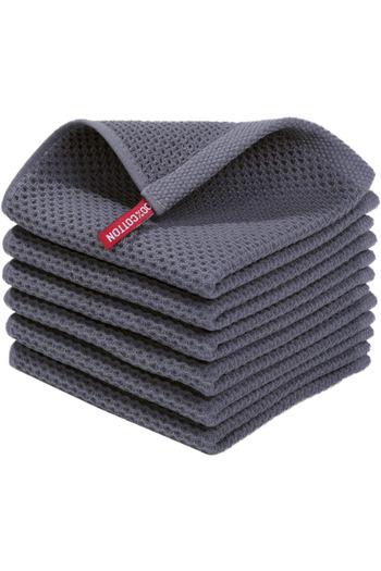 Bumbacel 100% COTTON 100% cotton kitchen towels, Set of 6 soft towels 34 x 73 cm, dark grey
