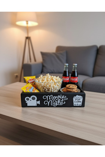 woodretro Chips, Cookies, and Beverage Tray. Snack Presentation Tray. Wooden Cinema Night Box.