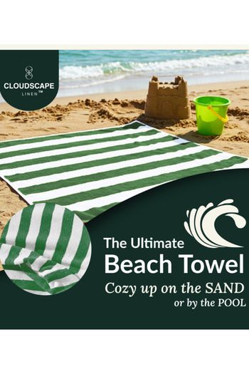 Cloud Scape Linen Cabana Stripe Beach Towel Set Pack of 2, Oversized Soft Cotton Towel, Perfect for Beach , 152x76 cm