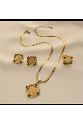 Enanice Rooster Patterned Necklace Ring Earrings