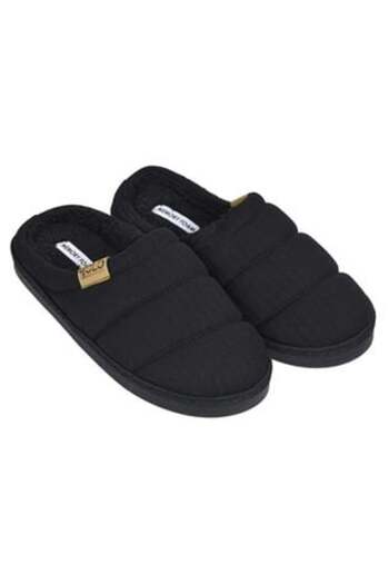 OEM Men's Black Winter Slippers with Brown Faux Leather Accent and Memory Foam