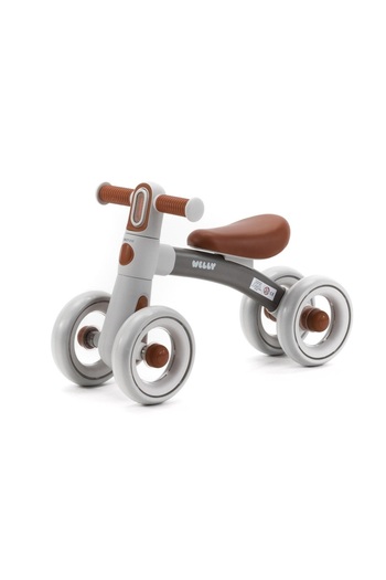 ADAMEX Welly 4-wheel balance bike, with LED handlebar lighting, EN71 tested, Caramel Grey