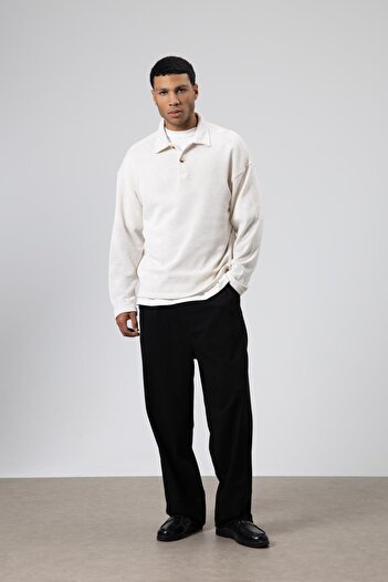 VAMOSCLO Oversize Polo Neck Knit Sweater Ecru