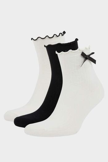 DeFacto Women's Ribbon 3-Piece Cotton Socks