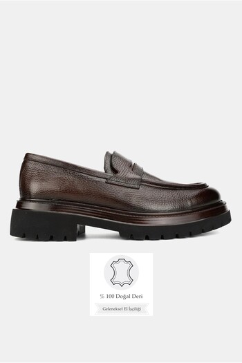 TUNAELLİ Men's Brown Genuine Natural Leather Size 39-45 Eva Sole Loafer Shoes