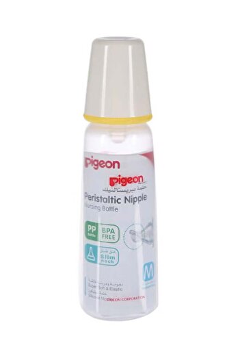 Pigeon Slim Neck Plastic Bottle White Cap Ultra Soft Silicone Nipple Anti Colic BPA and BPS Free 240