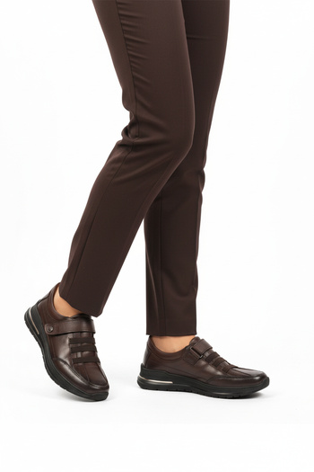 Aspor Brown Velcro Genuine Leather Women's Casual Shoes