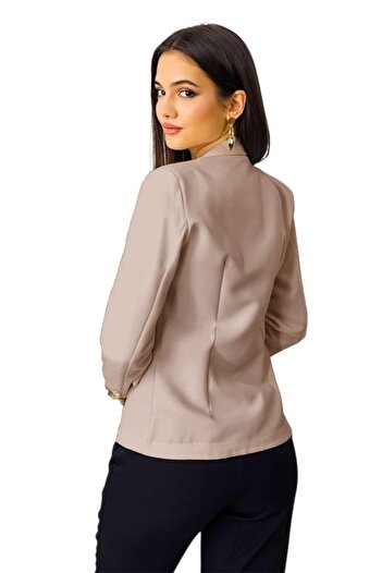 FashionForYou Zayre short jacket, with buttonholes and decorative pockets, Cream, Size S/M