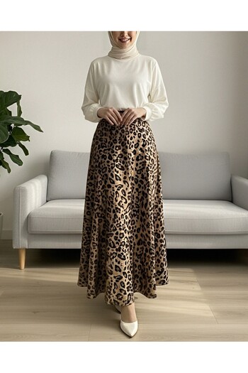 Modamorfo Leopard Patterned Scuba Skirt - Mink
