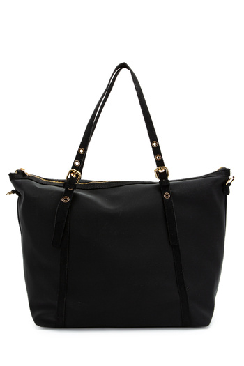 minebag Faux Leather Stripe Detailed Titus Handbag Black