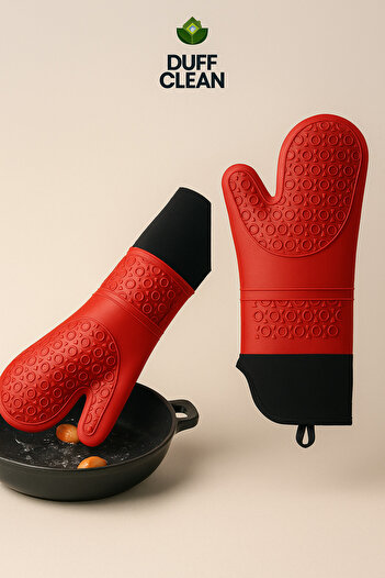 DUFF CLEAN 1Pc High Heat Resistant Fireproof Silicone Gloves 35.5 cm Oven Gloves Grey or Red