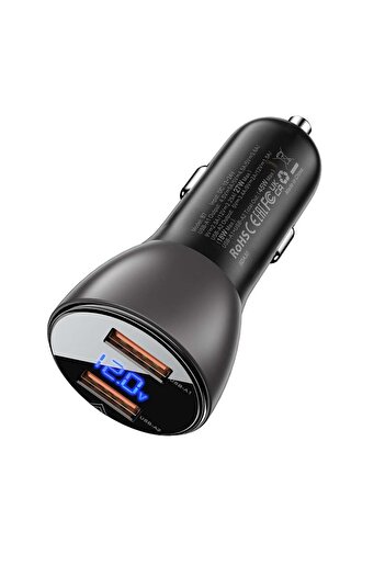 Acefast B7 45W USB-A+USB-A Dual-Port Metal Car Charger with Digital Display