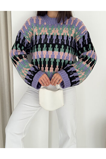 fiolin Patterned Soft Texture Ribbed Knit Sweater