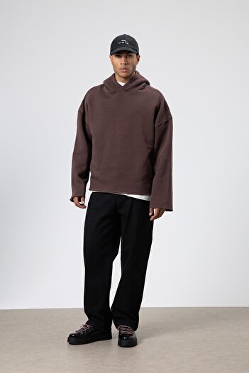 VAMOSCLO Basic Oversize Seamless Hooded Sweatshirt Brown