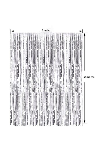 MARKQ Silver Foil Fringe Curtain 1x2m Metallic Tinsel Party Backdrop for Birthday Wedding Baby Shower [2]