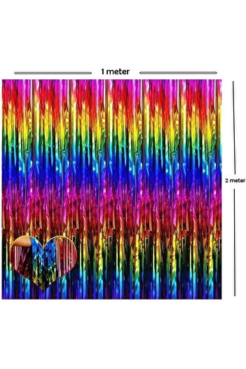MARKQ Rainbow Foil Fringe Curtain 1x2m Metallic Tinsel Party Backdrop for Birthday Wedding Eid [1]