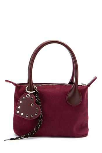minebag Heart Charm Detailed Suede Winter Crossbody Bag Burgundy