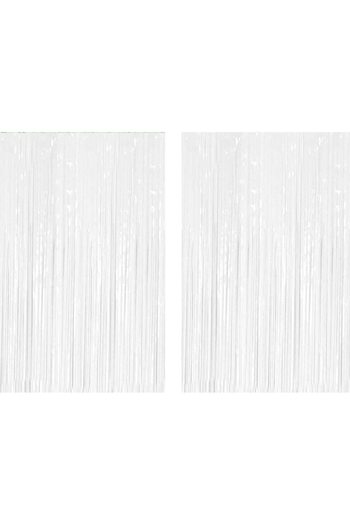 MARKQ White Foil Fringe Curtain 1×2m Metallic Tinsel Party Backdrop for Birthday, Wedding, Baby Shower [2]