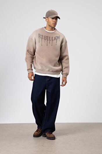 VAMOSCLO Washable Oversize Printed Sweatshirt Mink
