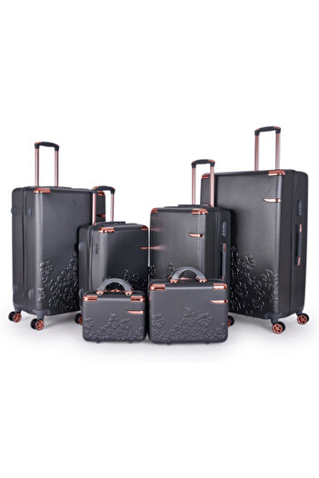 LİMRA 6-piece hard-sided luggage set made of polycarbonate in a sturdy, durable design.