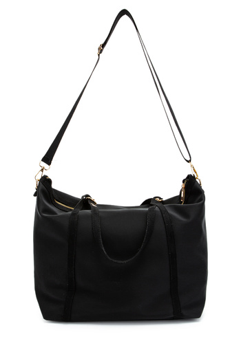 minebag Faux Leather Stripe Detailed Titus Handbag Black