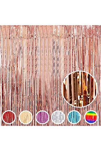 MARKQ Rose Gold Foil Fringe Curtain 1x2m Metallic Tinsel Party Backdrop for Birthday Wedding Eid [1]