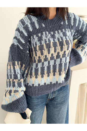 fiolin Patterned Soft Texture Ribbed Knit Sweater