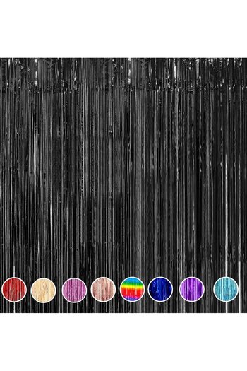 MARKQ Black Foil Fringe Curtain 1x2m Metallic Tinsel Party Backdrop for Birthday, Wedding, Eid [Pack of 1]