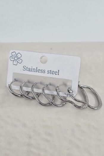 By Zeyna Aksesuar Women's 316 L Stainless Steel Anti Allergenic 6-Piece Earring Set