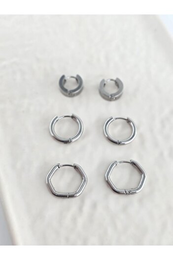 By Zeyna Aksesuar Women's 316 L Stainless Steel Anti Allergenic 6-Piece Earring Set