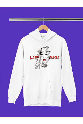 MAGORS Lady Gaga Printed Cotton Long Sleeve Ribbed 3 Yarn Hooded Sweatshirt