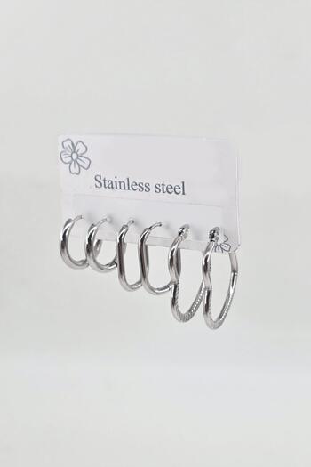 By Zeyna Aksesuar Women's 316 L Stainless Steel Anti Allergenic 6-Piece Earring Set