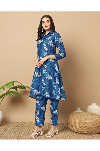 iza Blue Cotton Printed Co-ord Set