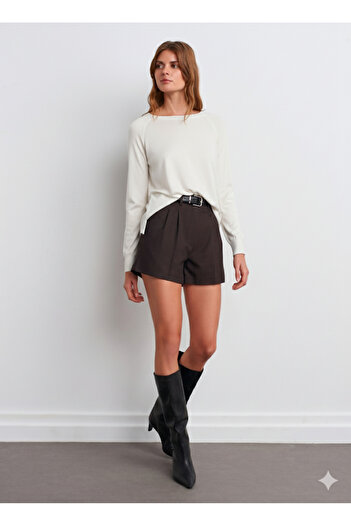 Dilvin 10536 Crew Neck Thin Knitwear-Cream