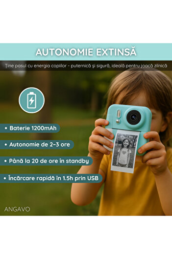 ANGAVO KIDS-CAM 48MP instant camera for children, Full HD, +13 print rolls included, blue