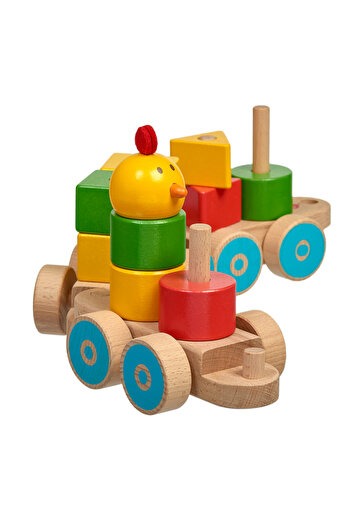 Lucy&Leo Wooden pull-along train, chicken model, with various geometric shapes