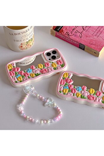 OSG iPhone 15 Pro Compatible Phone Case with Makeup Mirror and Wrist Strap That Can Be Attached to the Phone as a Gift