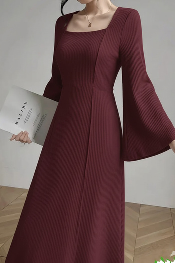 missamour Women's Burgundy Floral Spanish Sleeve Dress