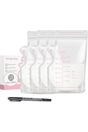 NEXIFY Breastmilk Storage Bags,120 count,Disposable Milk Storage Bag with 8.5 Ounce Self Standing, Presteri