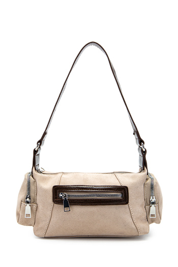 minebag Suede Shoulder Bag with Side Pocket Detail Beige - Brown