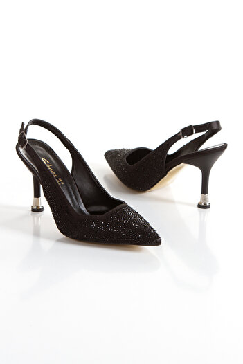 MFT AYAKKABI Women's Stone Embroidered Evening Dress Shoes Black