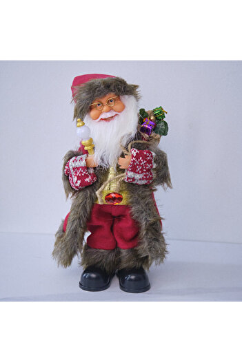 velve Animated Santa Claus singing and dancing, with lantern and bag, dressed rustically, 27 cm