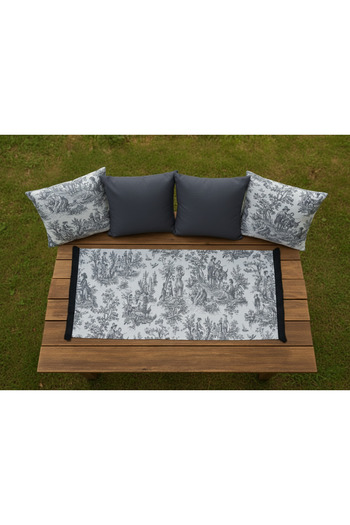 shopshop Gray English French Country Patterned Modern Decorative 4-Piece Throw Pillow Cover and Runner Cover Set