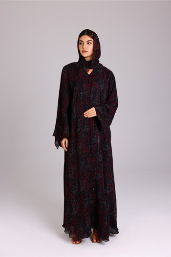 IKKXA Modern Blotch Prints Maxi Grey Abaya