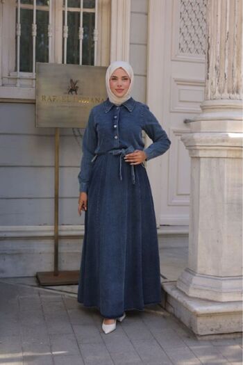 By Pommes Life Women's Bolero Jacket Detailed Denim Hijab Dress
