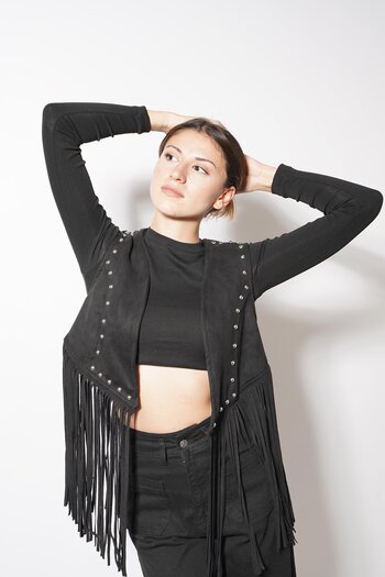 Pafi Moda Kamli Long Tassel Vest Black