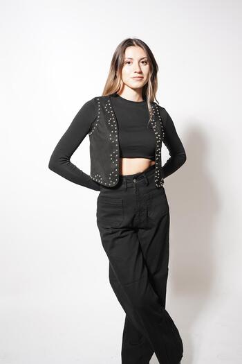 Pafi Moda Heldy Suede Pocket Knife Vest Black