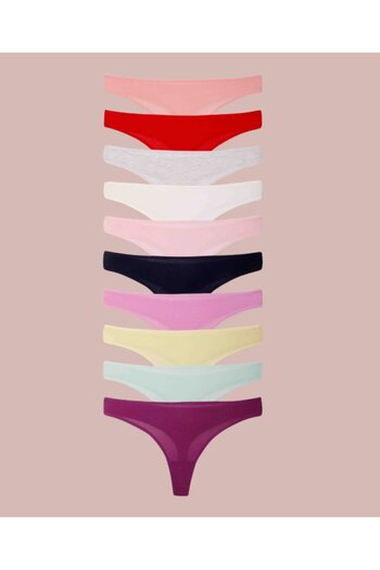 İntive Lingerie Pachet de 10 tanga din bumbac, colorate, cu model simplu/fără model, Kozabiat